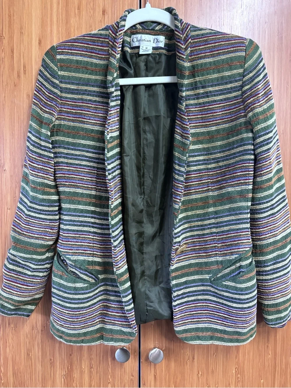 Christian Dior Women's Striped Green Multicolor Blazer Jacket- Size 2